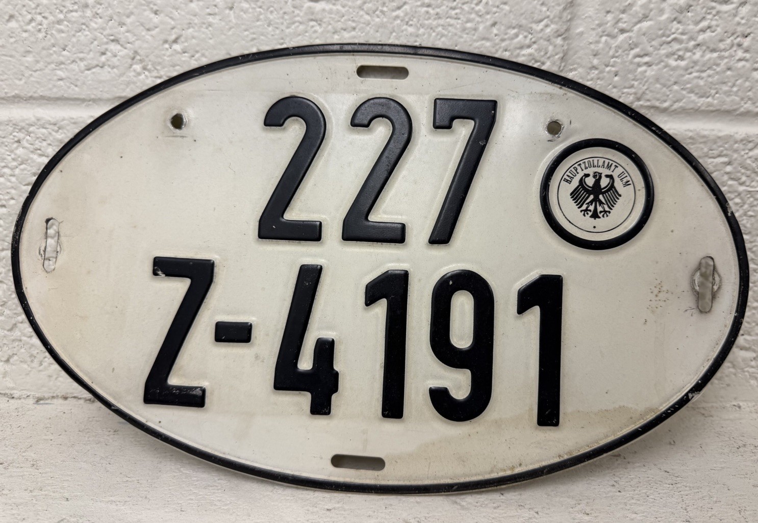 Vintage 60s 70s German Oval License Plate Foreign Auto Export Zollkennzeichen