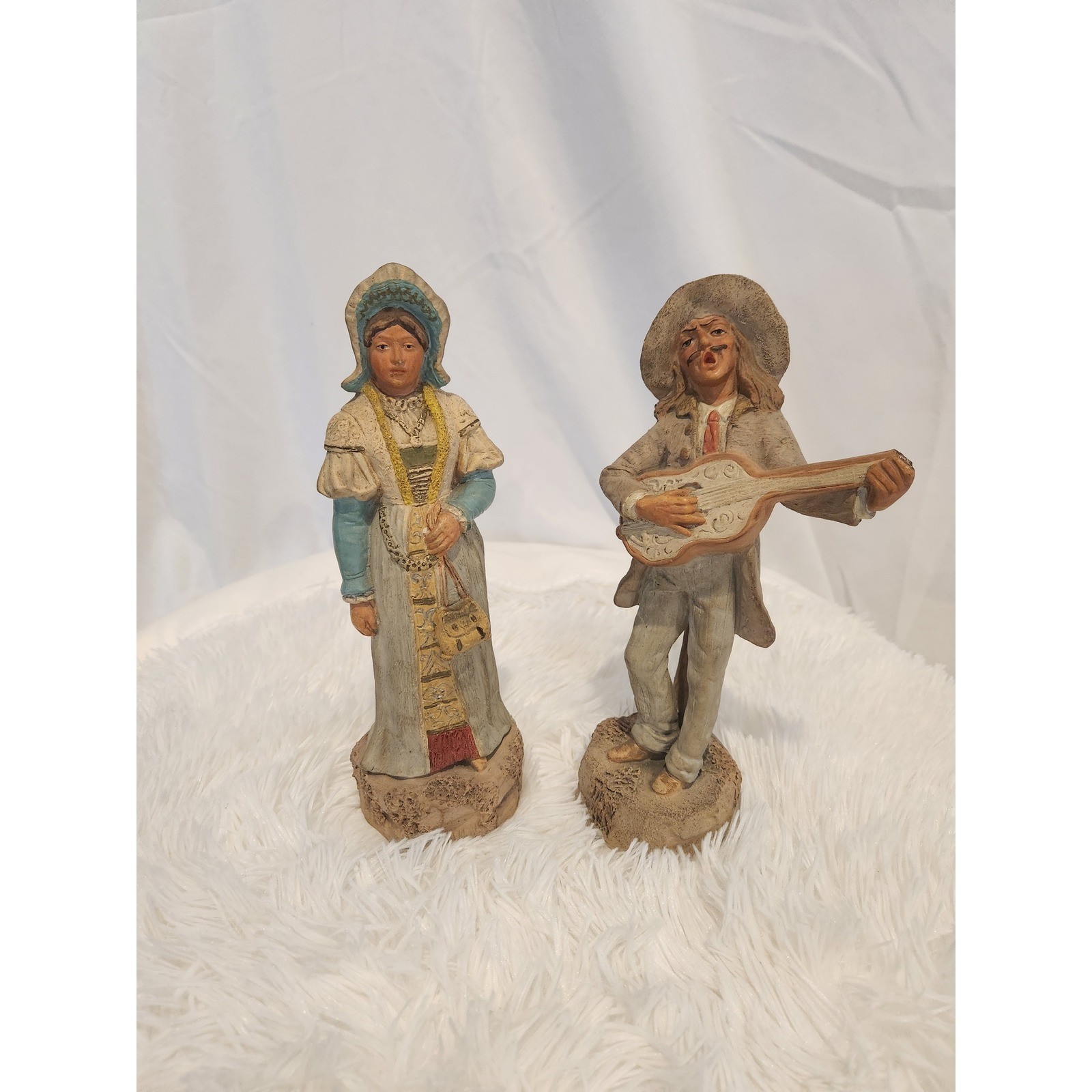 Pair Marolin German Chalkware Folk Musician & Lady Gesetzlich Geschützt Vintage