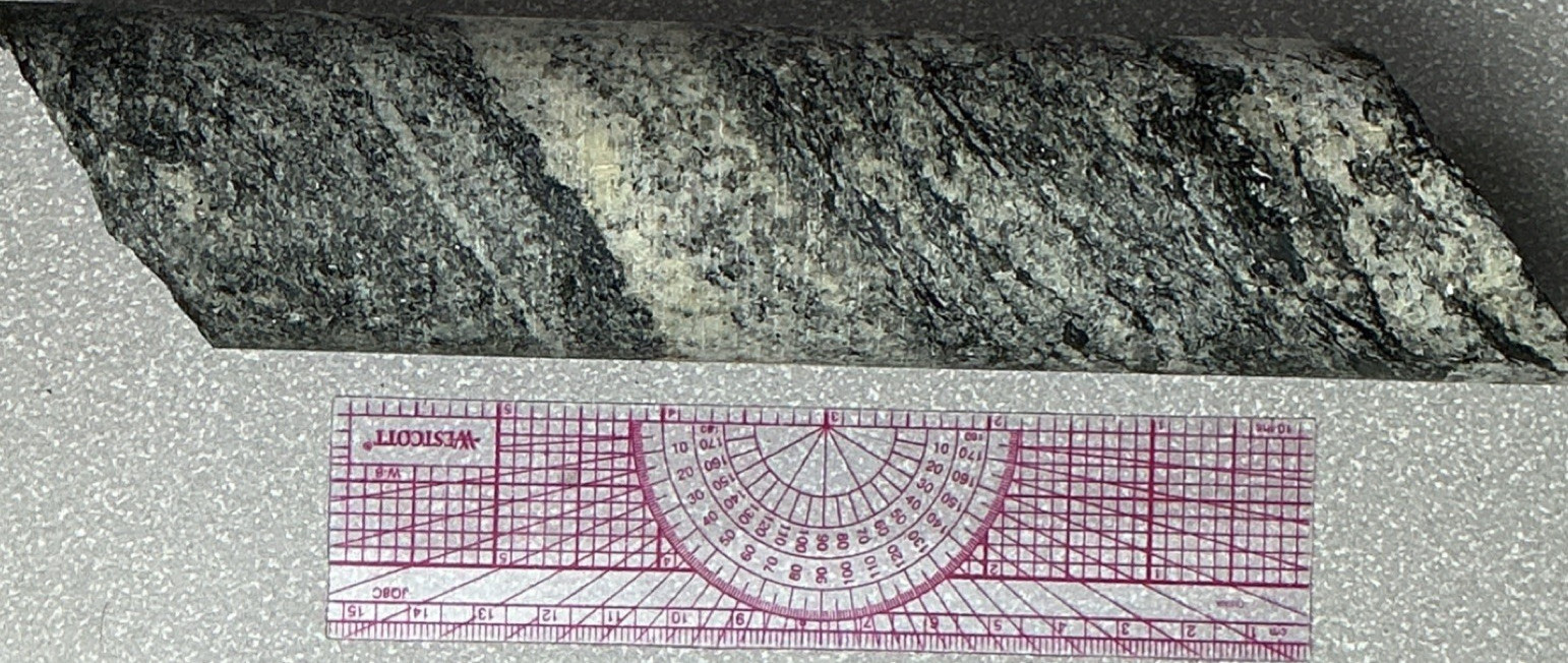 Gray Black Gneiss Hard Rock Core Sample 37oz Granite Banding Geological Specimen