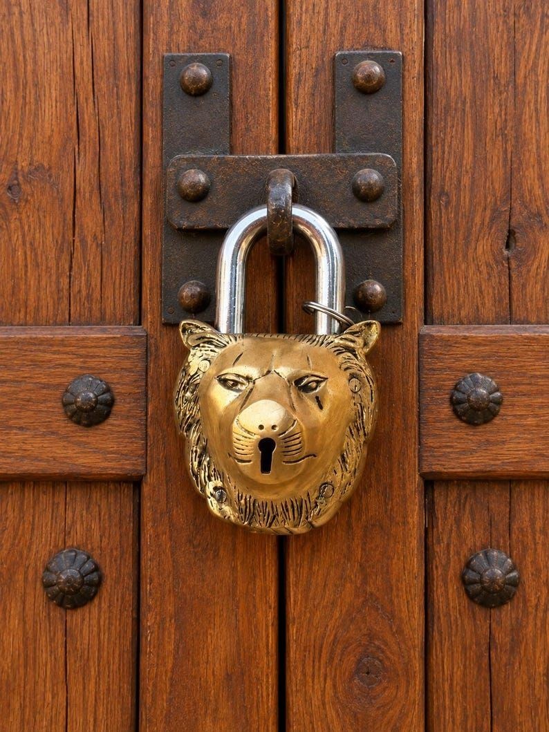 Brass Lion Padlock with two keys, Animal functional padlock, Antique Lock
