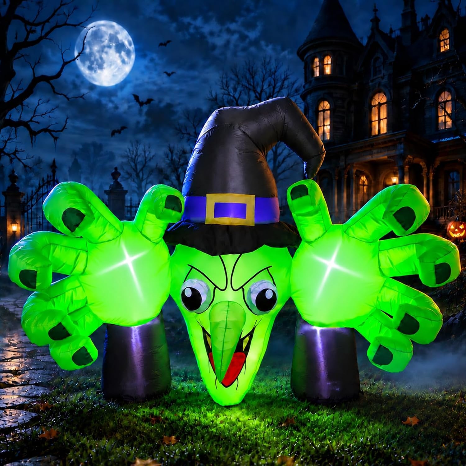 6FT Giant Halloween Inflatables Wicked Witch W/ Huge Grabbing Hands LED