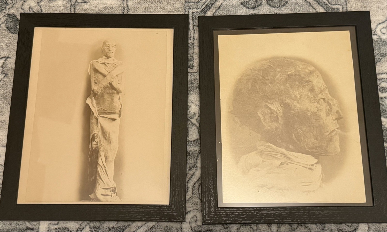 Antique c1886-1890s Ramses III Mummy Photos Set of 2 Egypt Pharaoh Framed