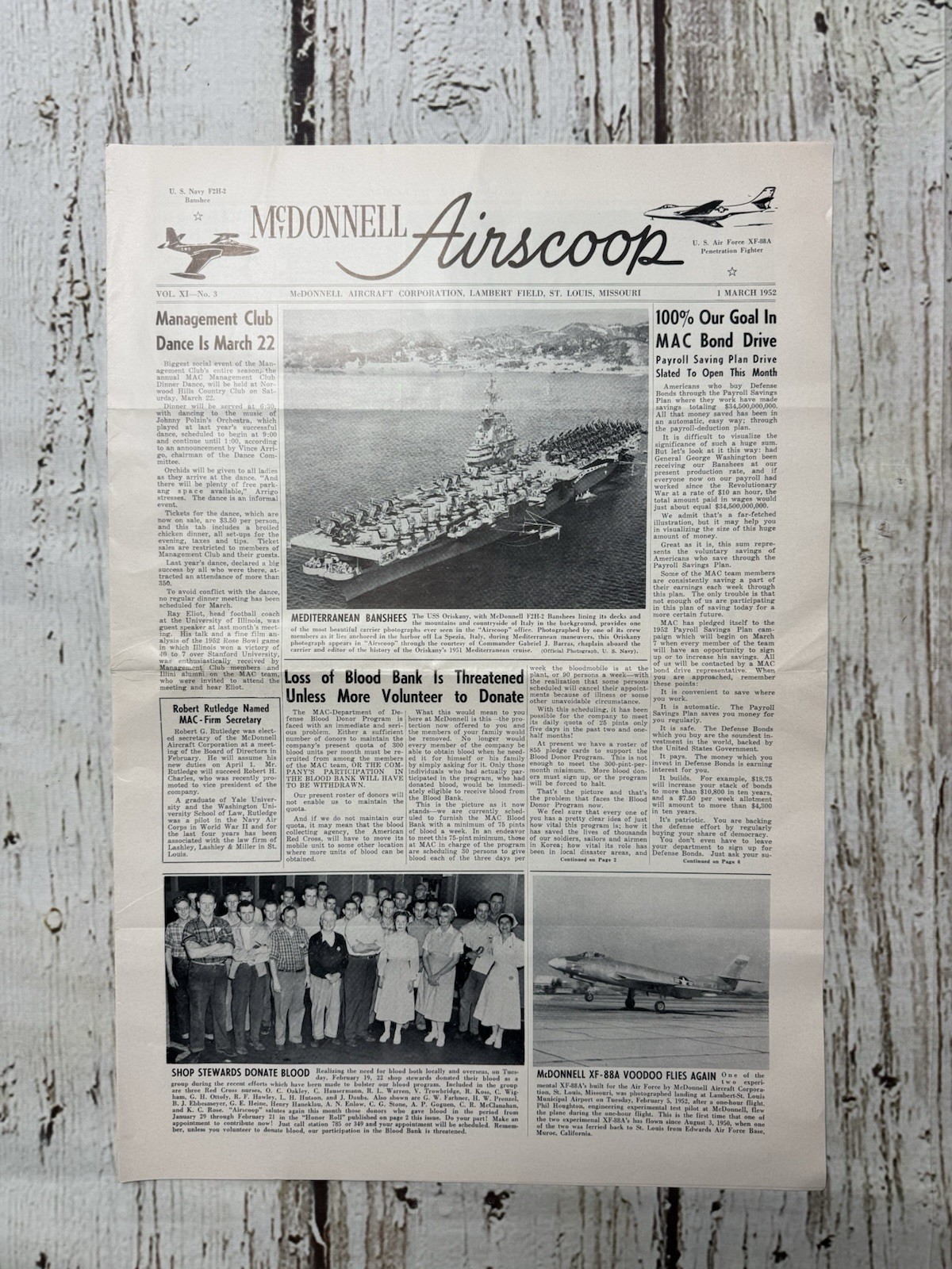 VTG McDonnell Airscoop March 1952 Airplane Aircraft Newspaper Newsletter VTG McDonnell Airscoop March 1952 Airplane Aircraft Newspaper Newsletter