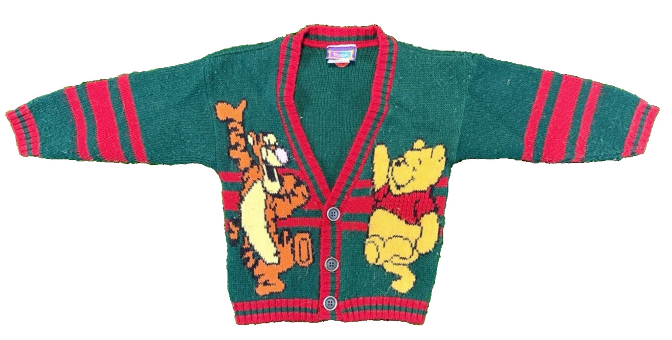 Vintage Winnie The Pooh Tigger Knit Cardigan Sweater Toddler 3T Disney 90s USA