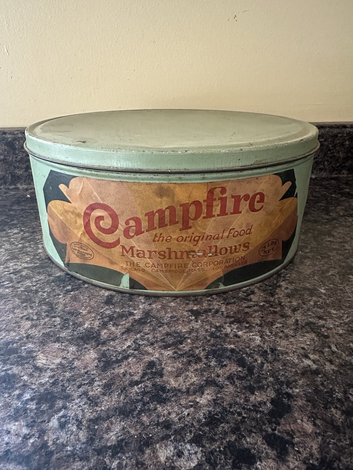 Rare Vintage 1920s Blue Campfire Marshmallows Tin Paper Label 3 Lbs Size 