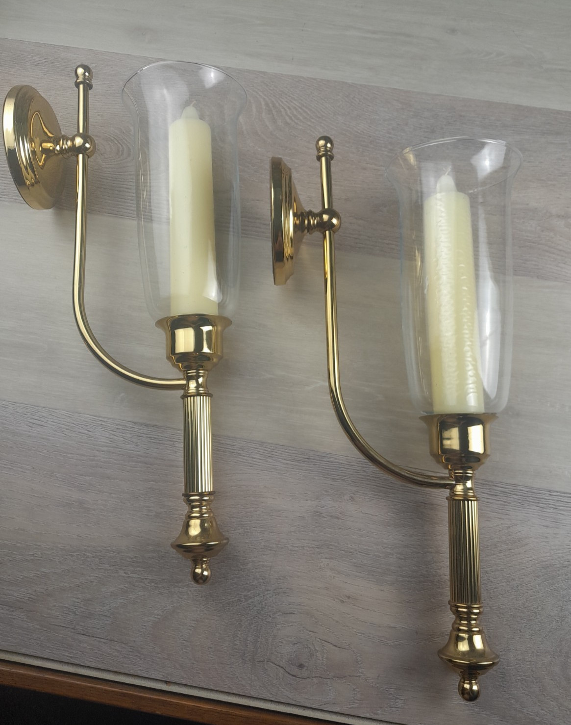 Vintage Coppercraft Guild Brass Column Wall Sconce Candle Holders Pair Set of 2