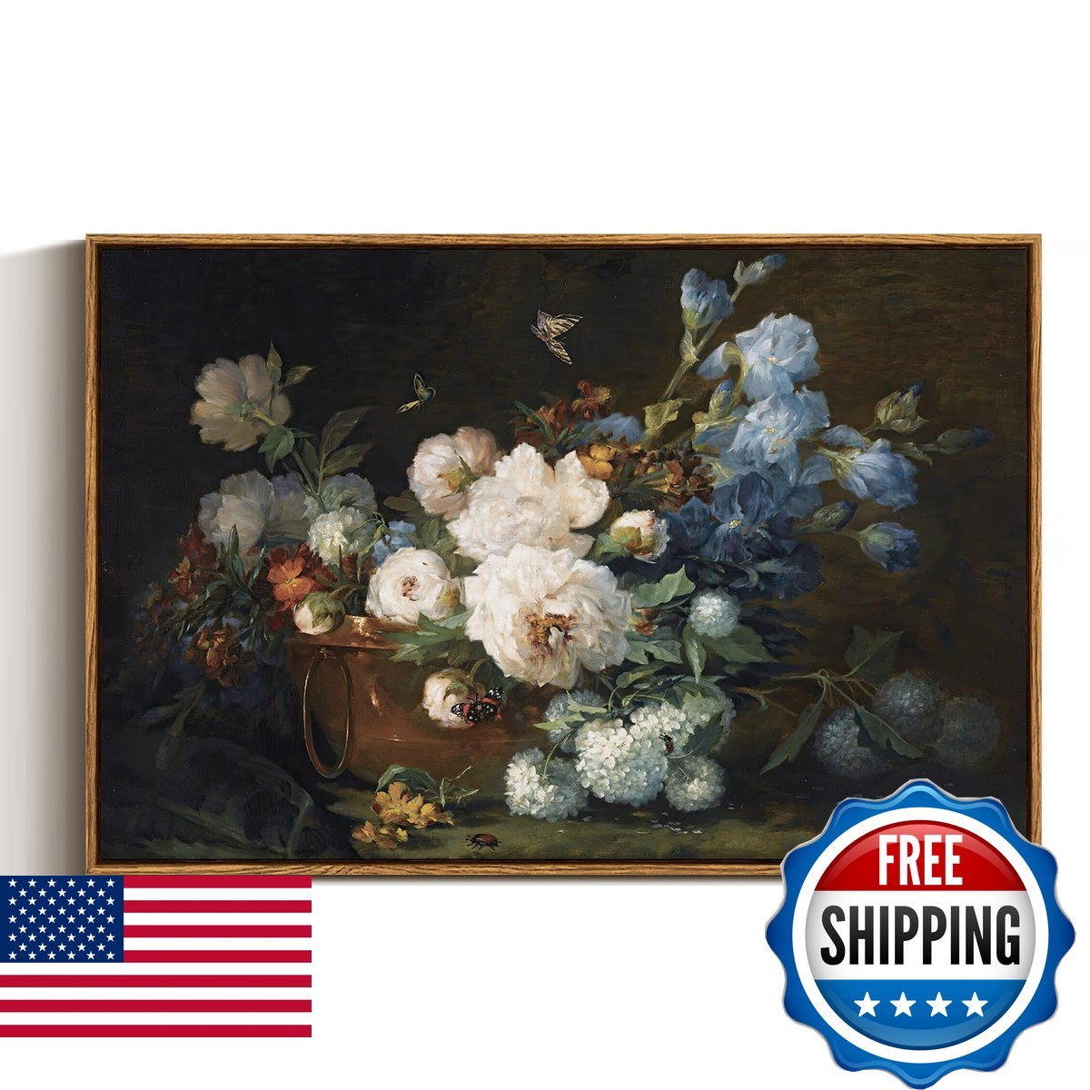 ARPEOTCY Vintage Framed Canvas Wall Art Floral Hydrangea Peonies Farmhouse