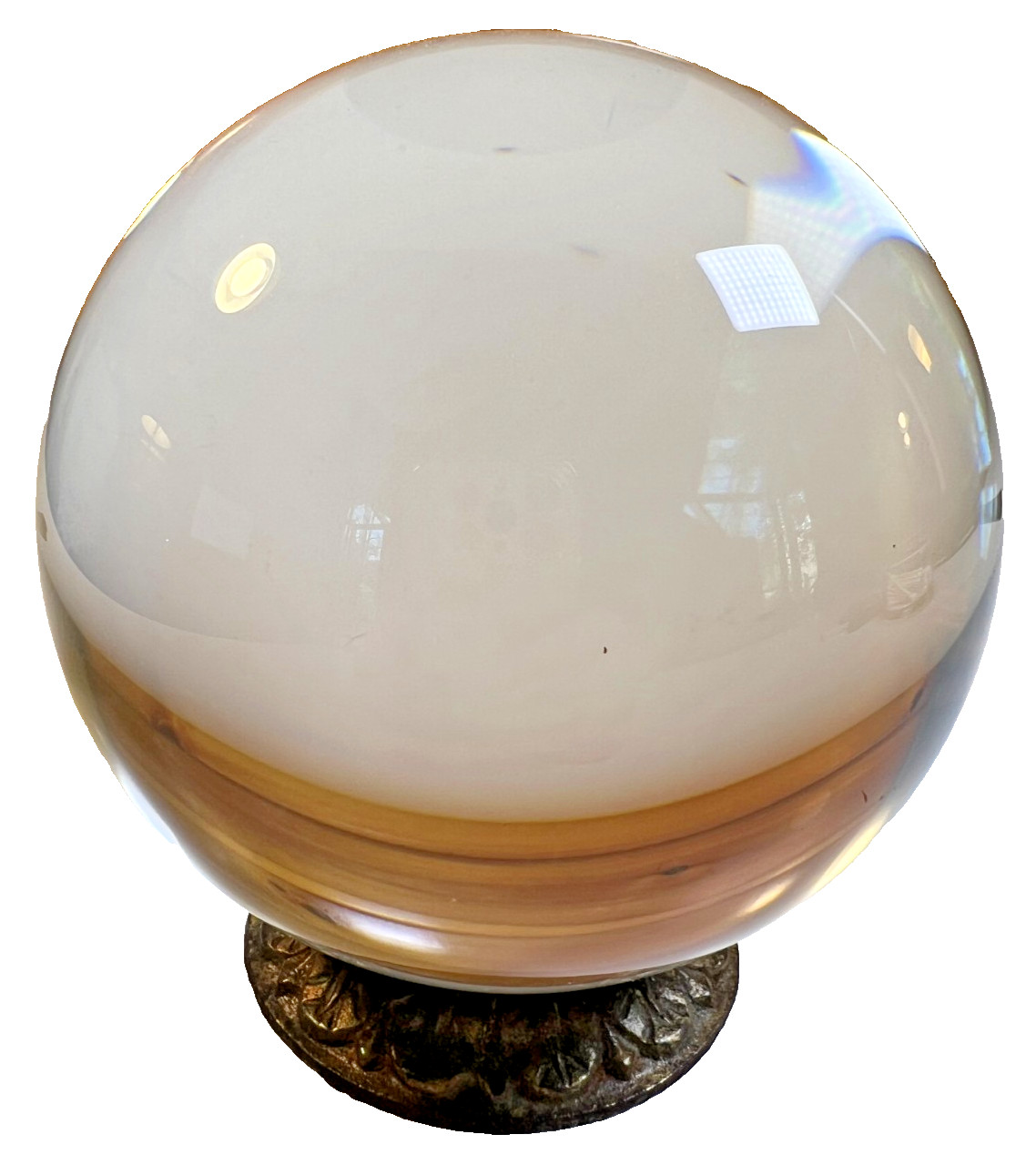 Small Vintage Antique Crystal Ball Sphere Ornate Fancy Victorian Metal Stand