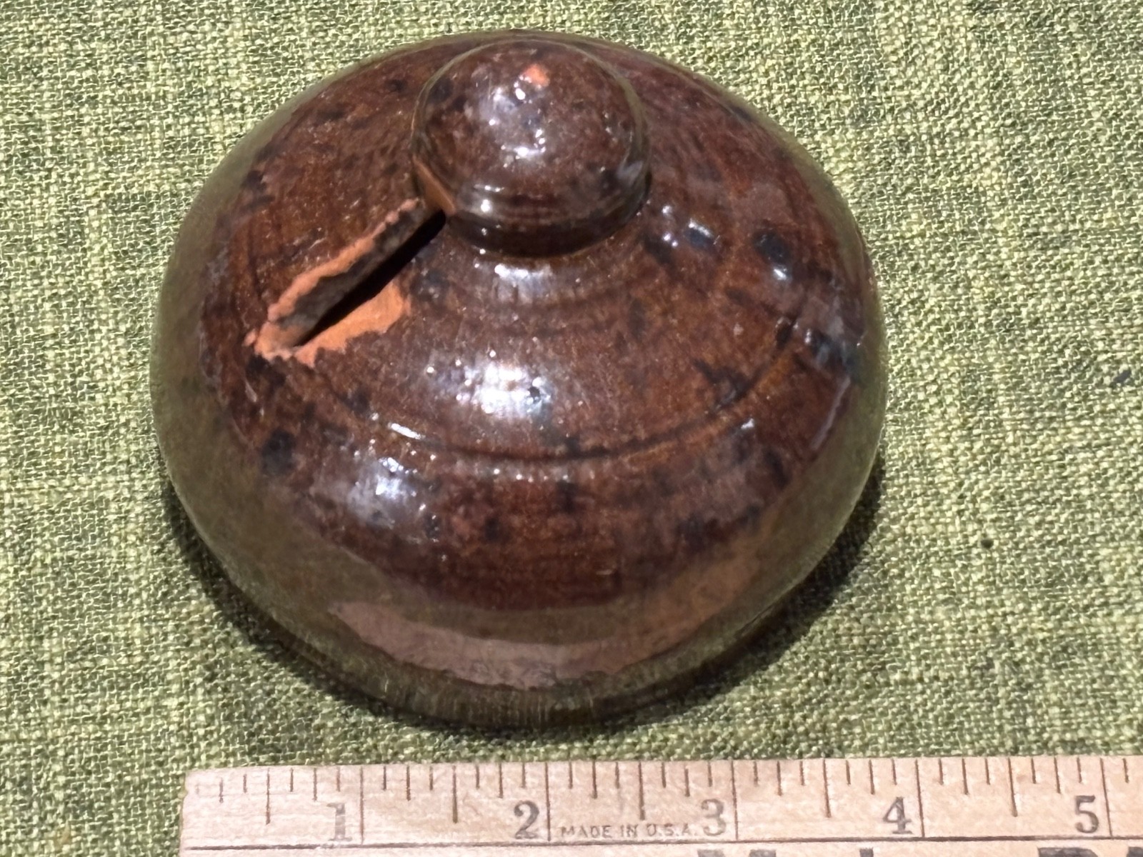 Mid 19th century Southern redware pottery bank beehive signed 1869 AAFA