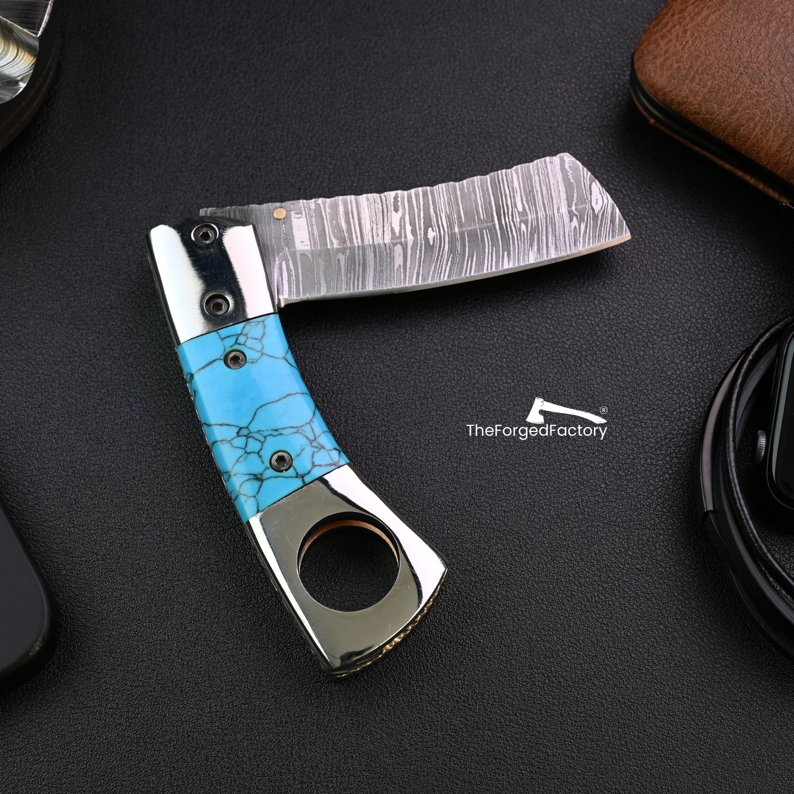 Cigar Cutter Knife Razor Sharp Damascus Steel Blade with Sheath Pocket Scissors