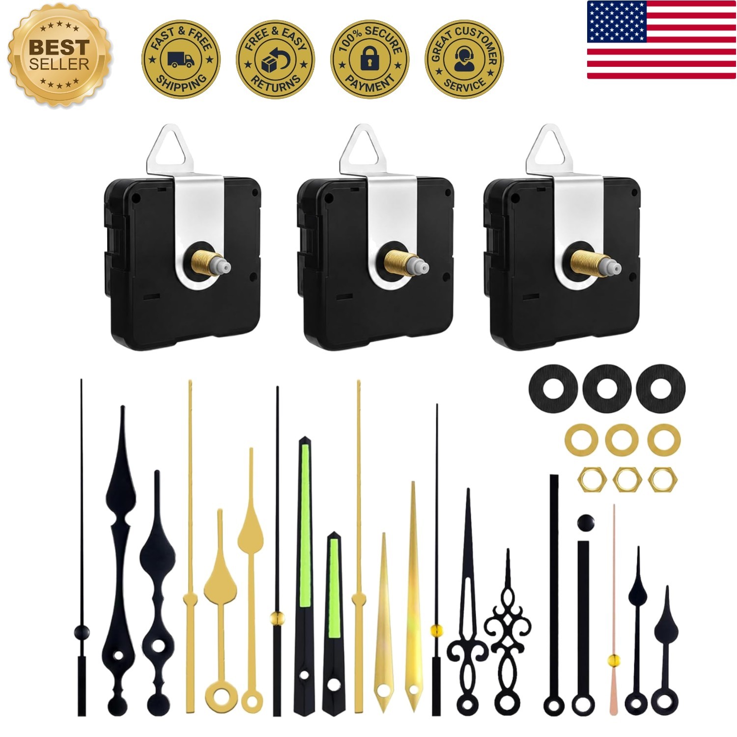 Clock Mechanism Replacement Kit, 3 Pcs Silent Clock Movement with 7 Different... Clock Mechanism Replacement Kit, 3 Pcs Silent Clock Movement with 7 Different...