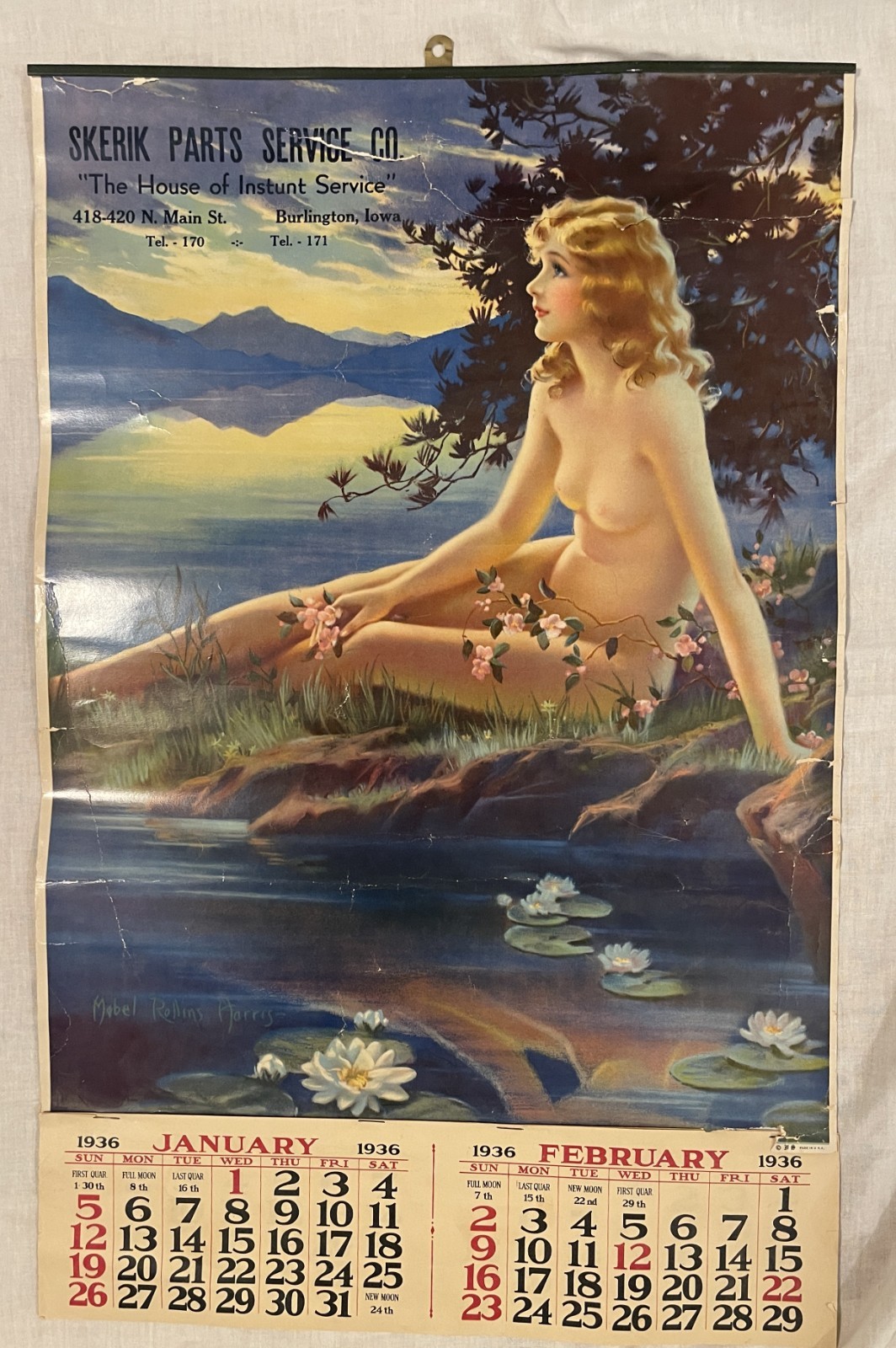 Vintage 1936 pinup calendar - Mabel Rollins Harris