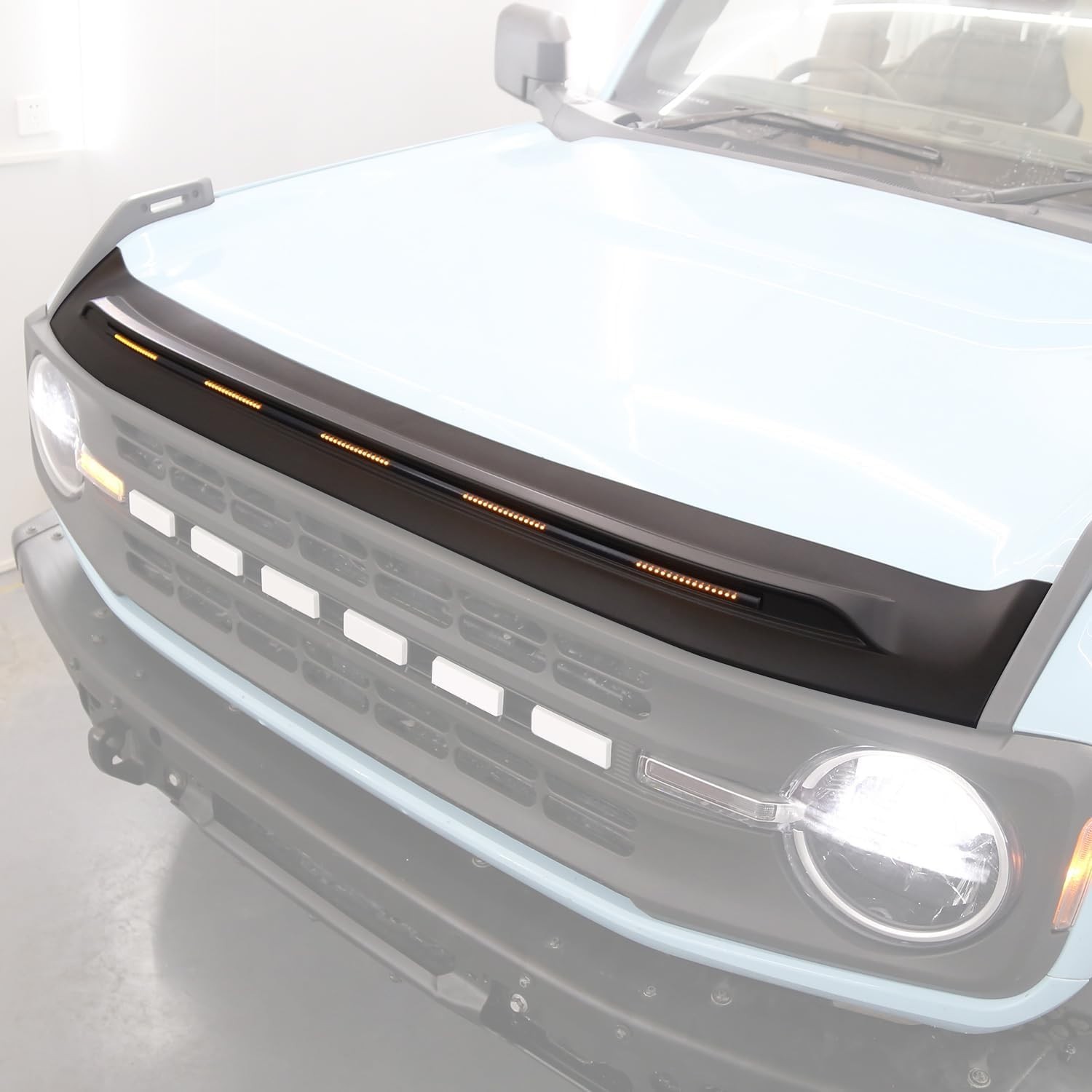 Hood Deflector with Light for Ford Bronco 2021-2026 Amber Light Bug Deflector...