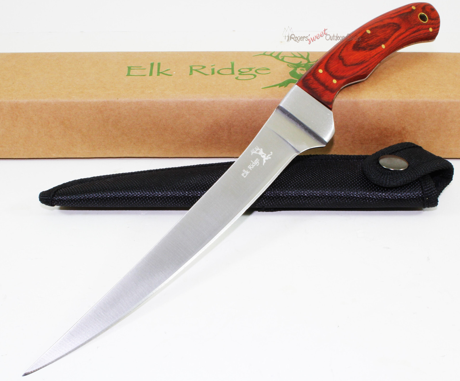 Elk Ridge Hardwood Fish Fishing Filet Fillet Camping Hunting Knife + Sheath