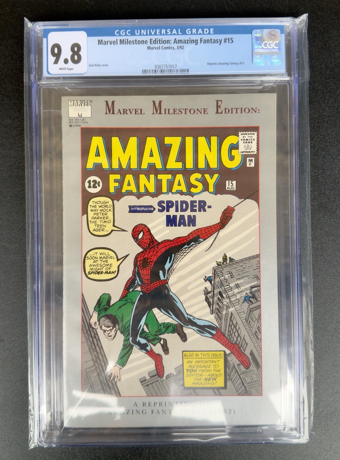 Marvel Milestone Edition Amazing Fantasy #15 CGC 9.8 Comic Book 