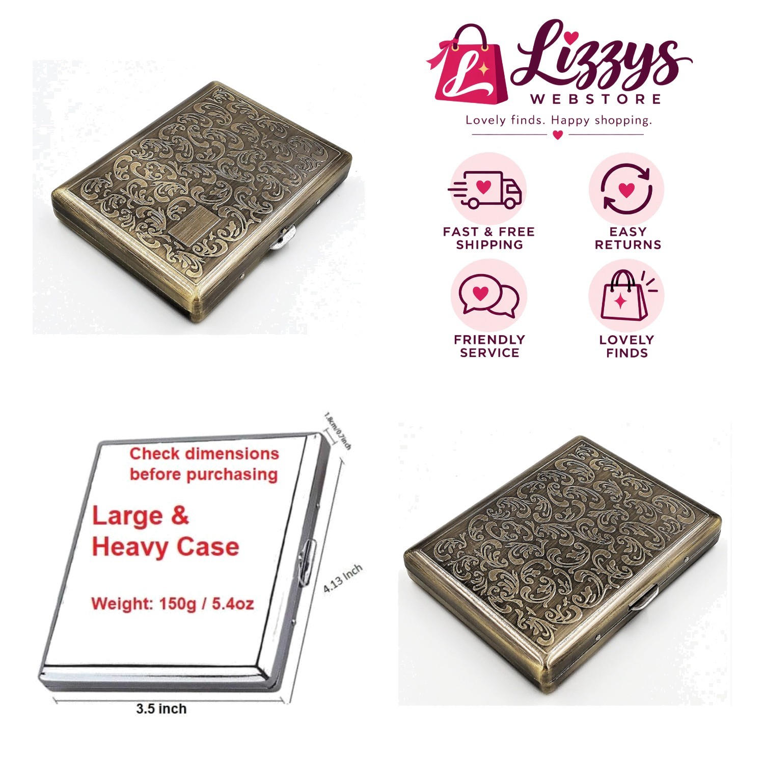 Stylish Antique Brass Cigarette and Credit Card Holder - Engravable Design