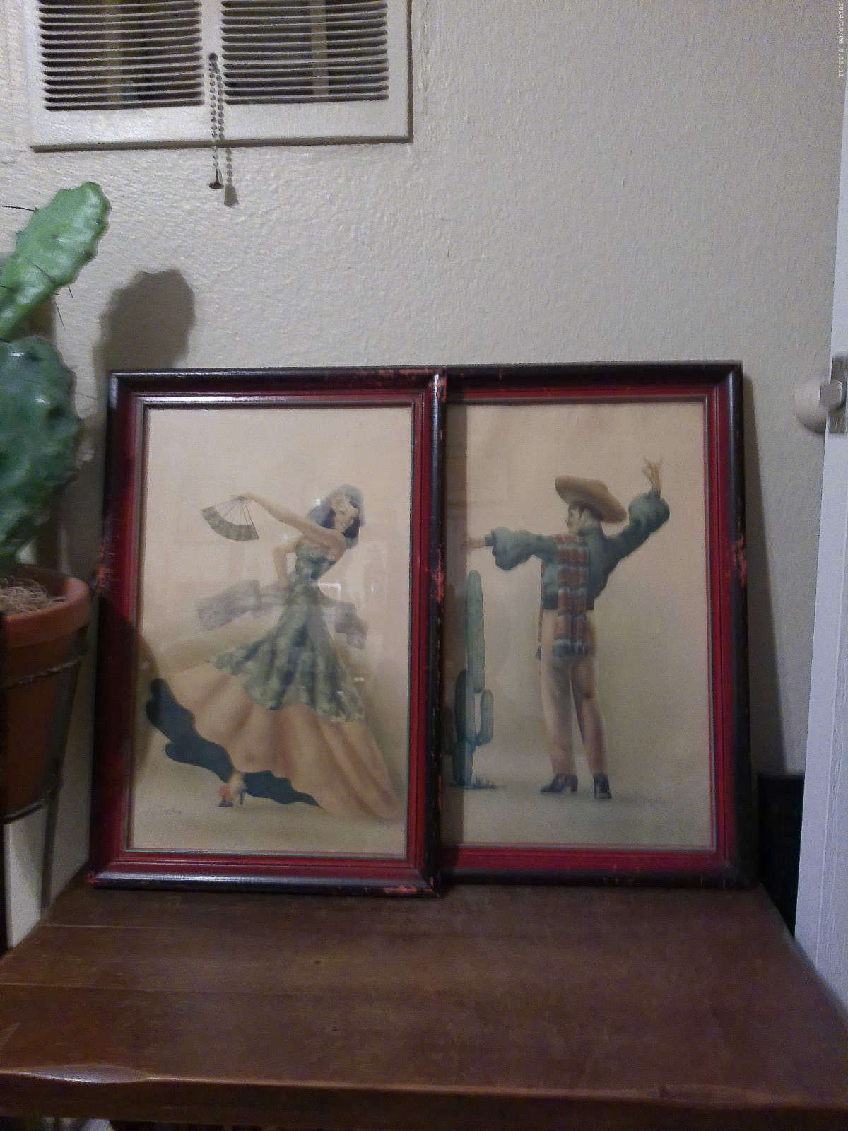 Vintage Collectible Mexican Folk Art George Telo Framed Prints Mexican Dancers