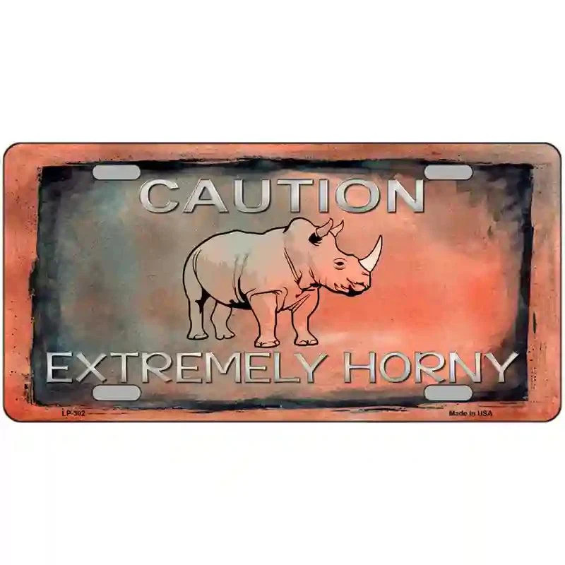 Caution Extremely Horny  Novelty License Plate for Car Auto Truck Wall Home