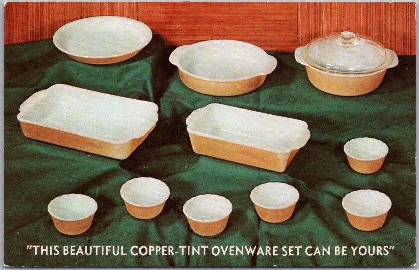c1950s OKLAHOMA CITY Advertising Postcard MUTUAL SAVINGS & LOAN / Ovenware Set