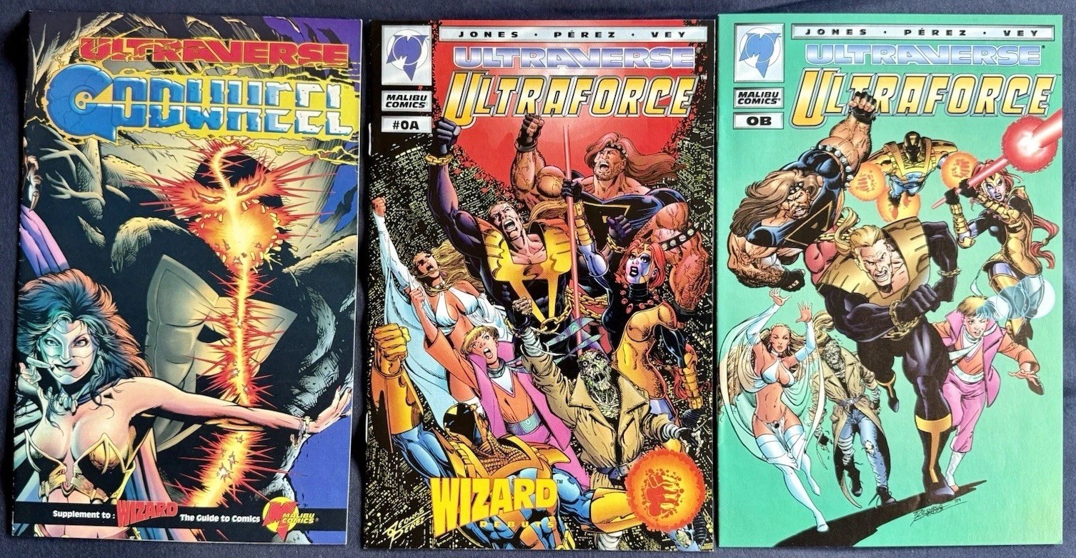 Ultraverse Malibu Comics 3-Book Lot (1994) Ultraforce #0A #0B Godwheel Wizard