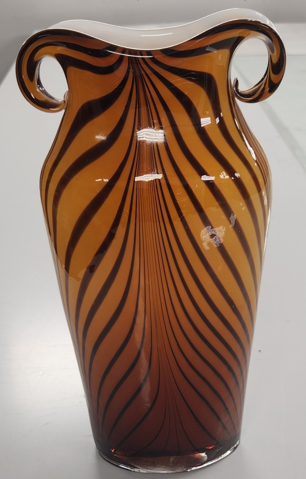 Vintage Murano Hand Blown Amber/Dark Brown Tiger Stripe \