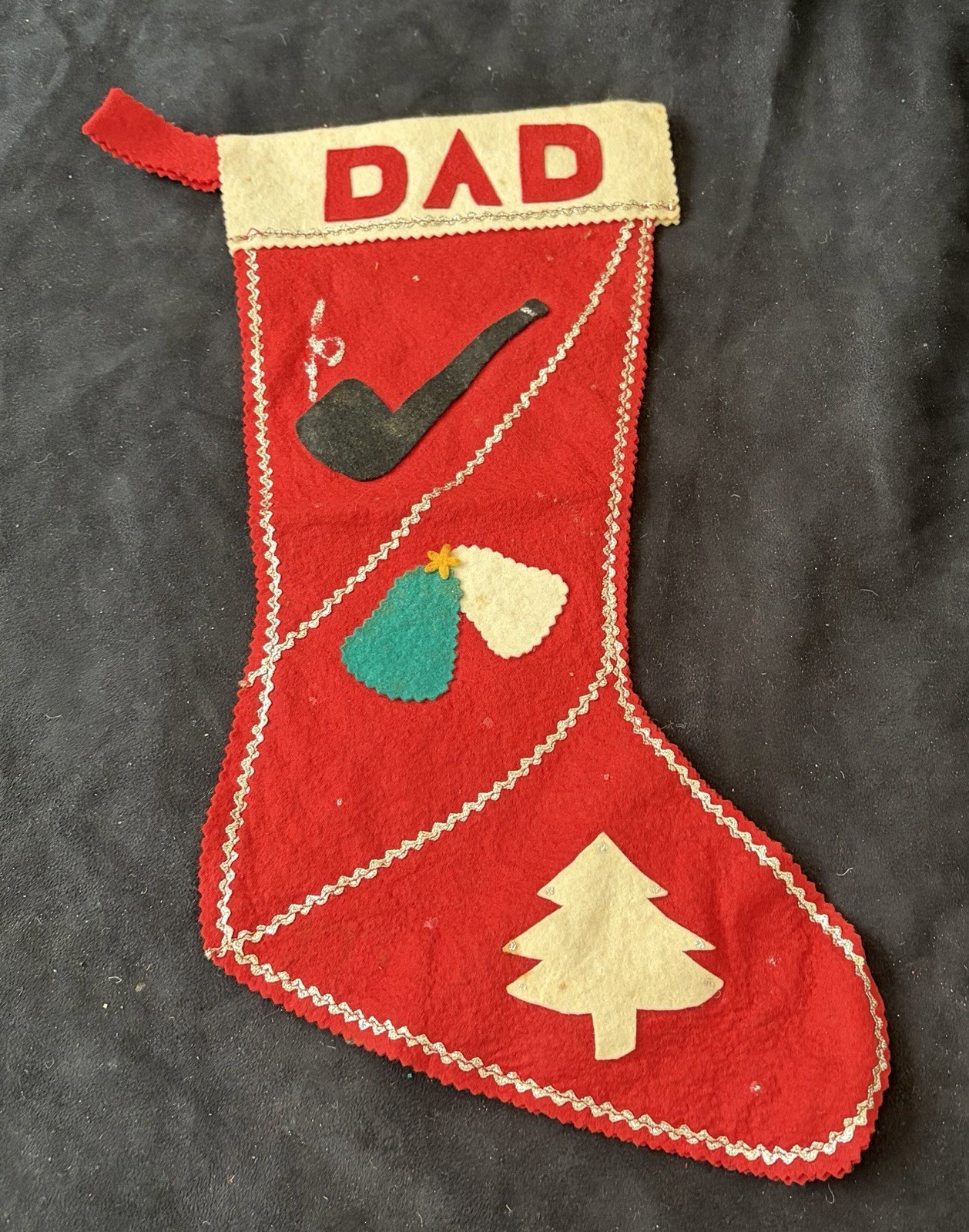 Vintage MCM Dad Christmas Holiday Felt Stocking Handmade