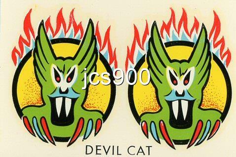 IMPKO DEVIL CAT MONSTER HORROR VINTAGE TRAVEL WATER BIKE DECAL ORIGINAL '50s ART