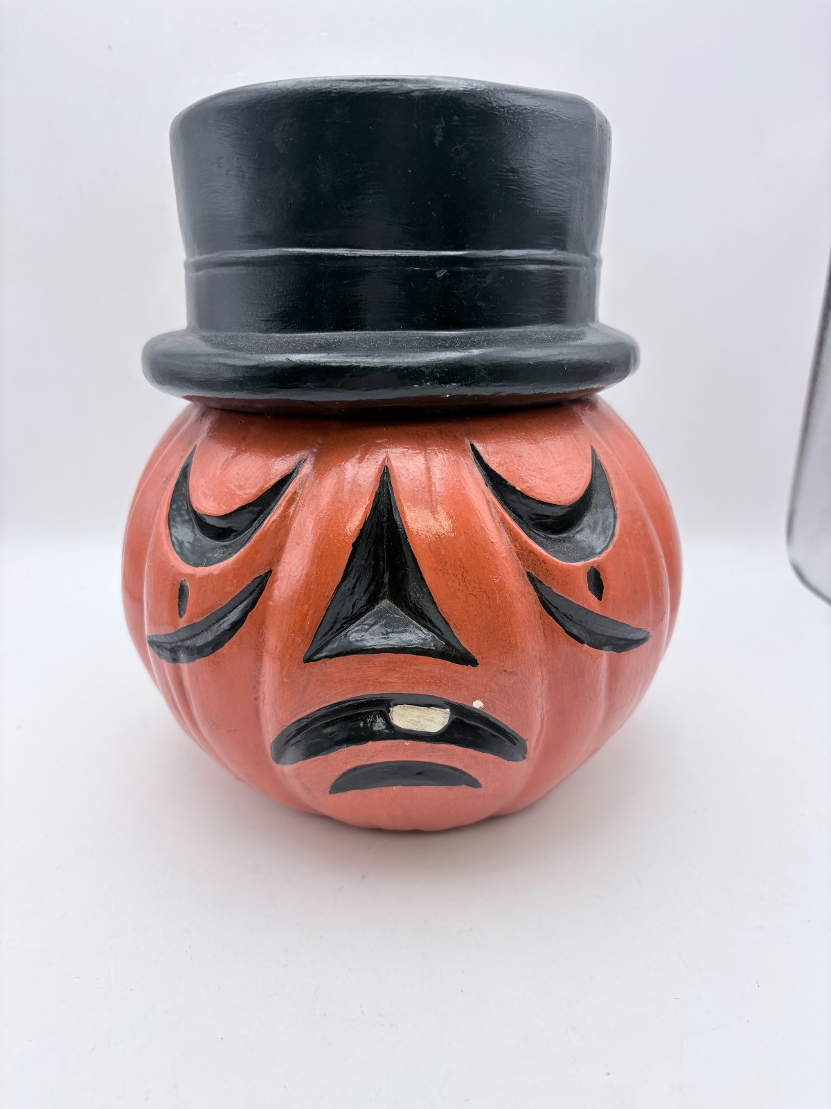 RARE Double-Sided Vintage 1970s Ceramic Jack-O'-Lantern Pumpkin Sad / Happy Face