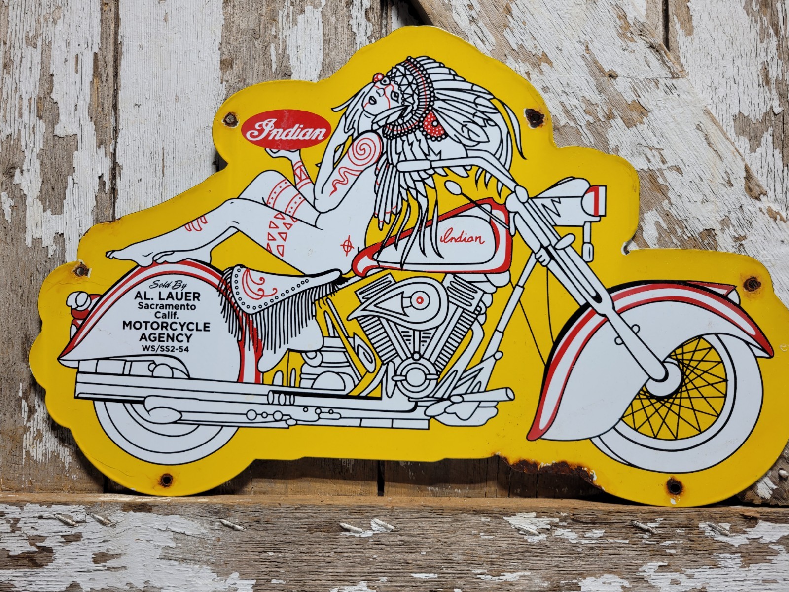 VINTAGE INDIAN MOTORCYCLES PORCELAIN SIGN 24\