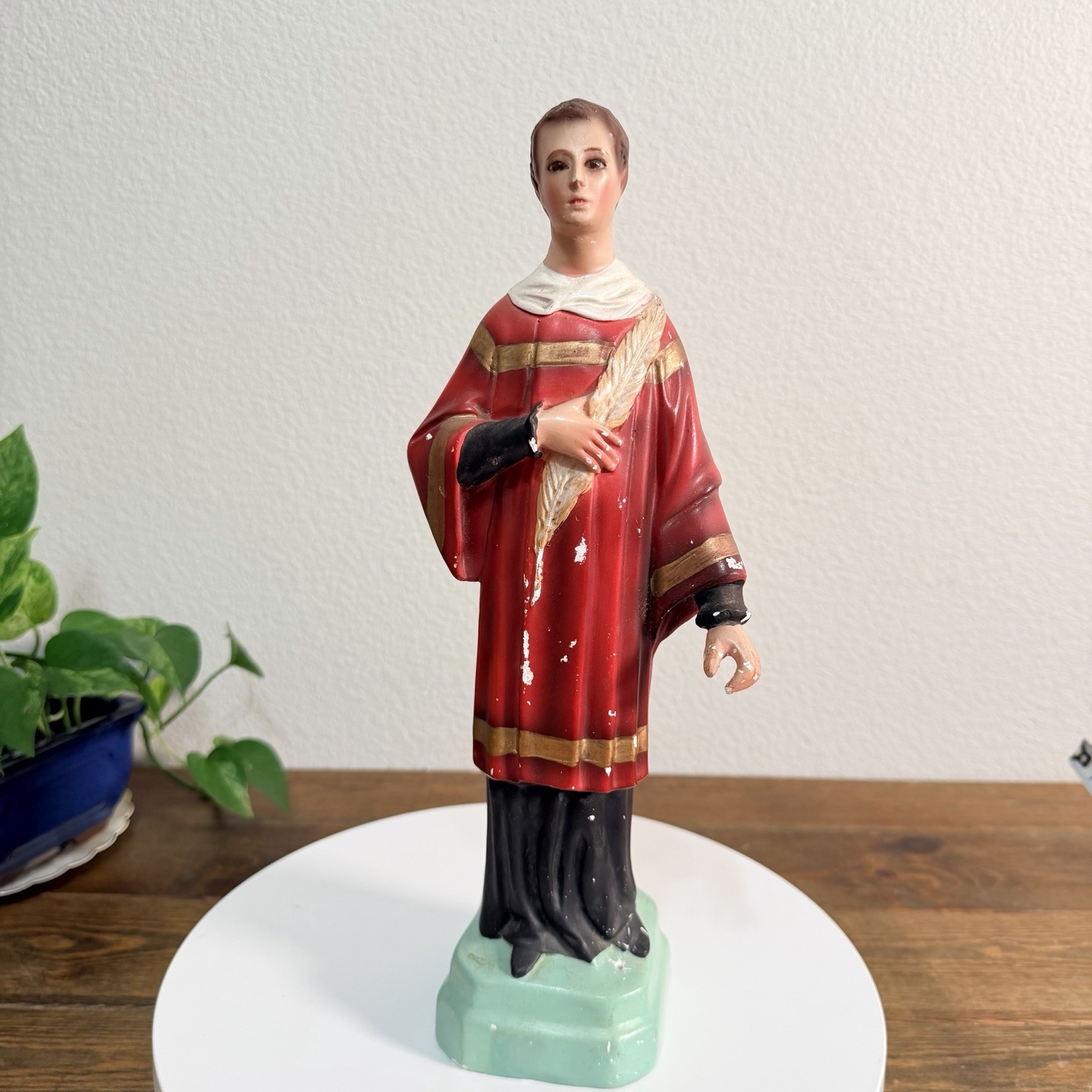 Vtg Patron St. Lawrence Religious Chalkware 13” Saint Figure
