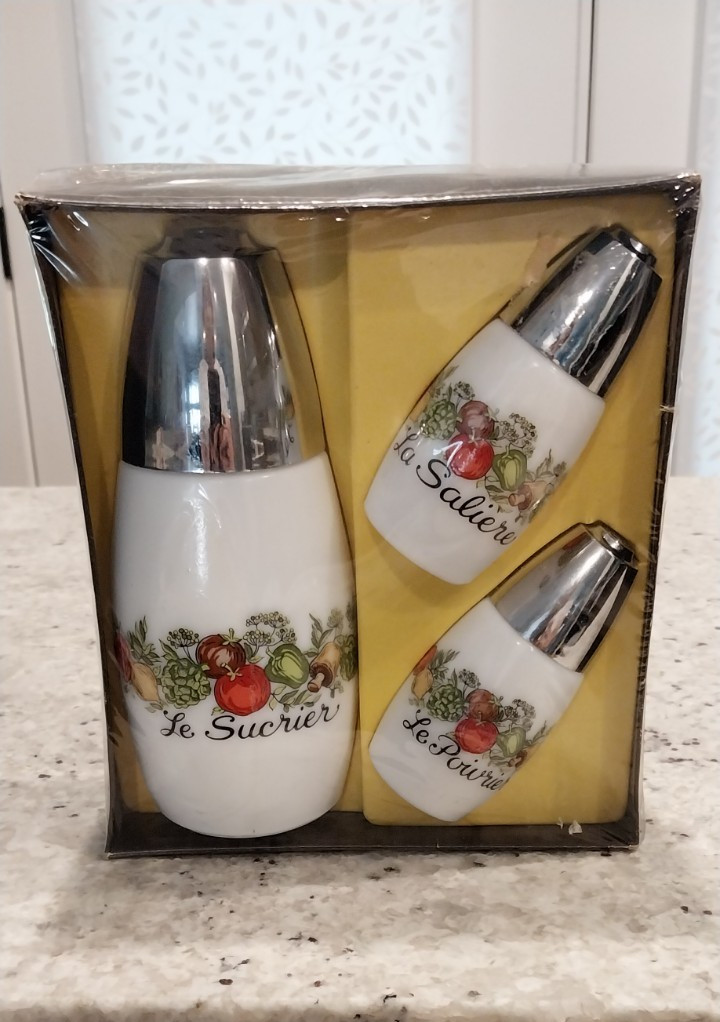 Vintage GEMCO Corning Ware pattern Spice of Life Condiment Set-NEW ITB