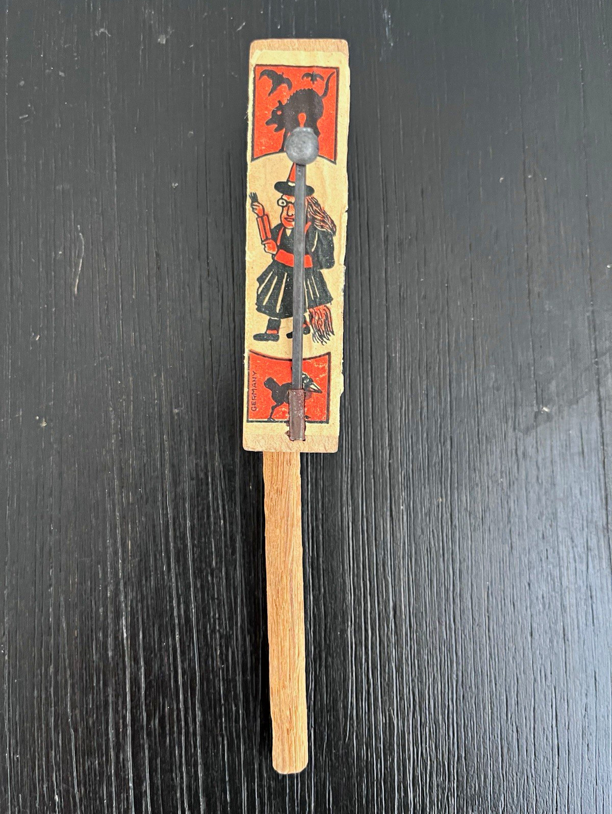 Vintage Halloween Pre-1920 Germany Wooden Noisemaker Clapper Witch Crow