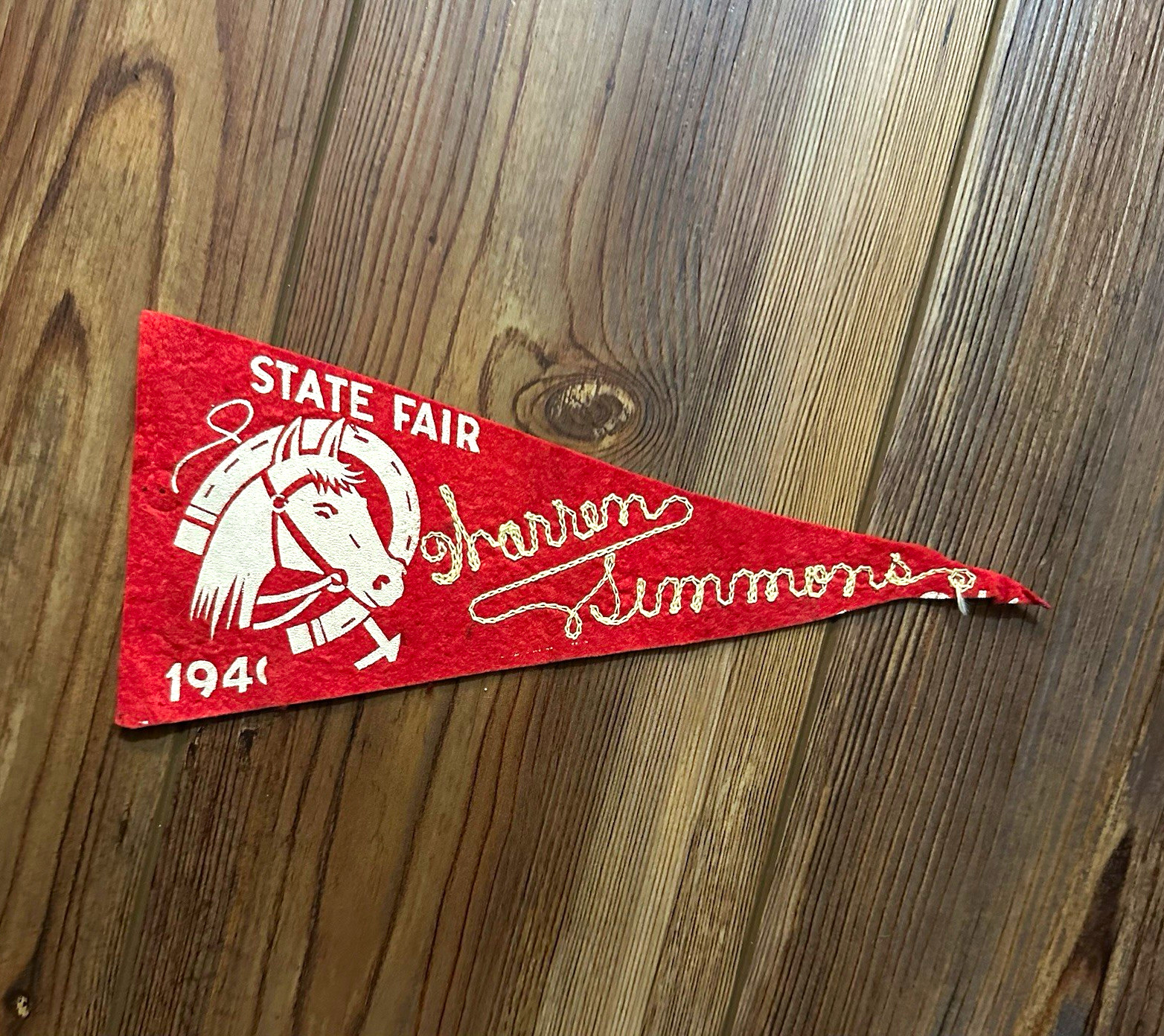 Vintage 1940 State Fair Felt Mini Pennant Horse Souvenir Chain Stitched