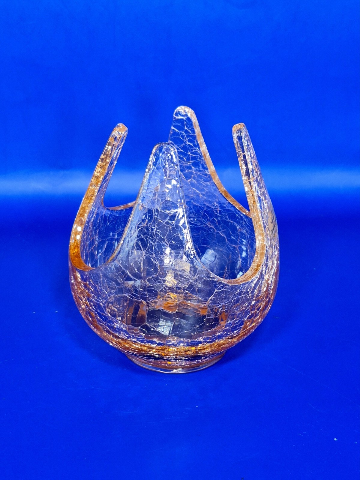 Vintage MCM Viking Glass Crackle Patio Lite Tulip Candle Holder With Sticker