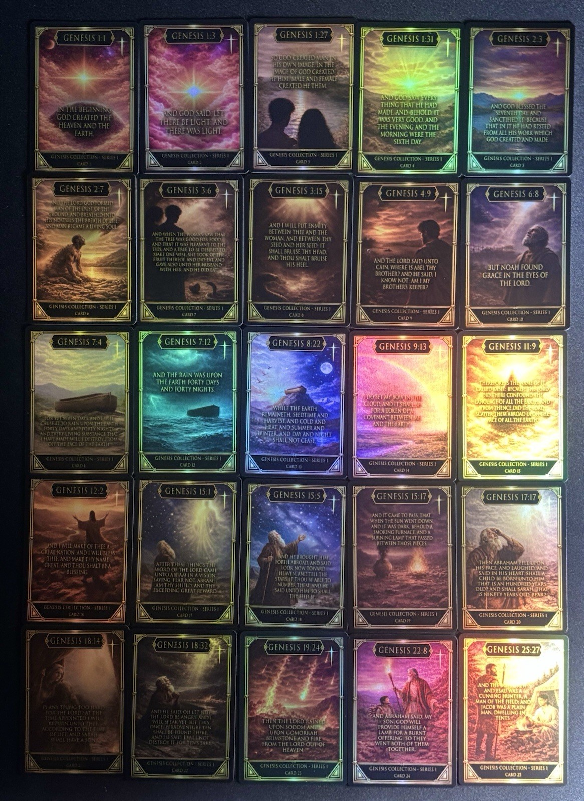Bible Trading Cards Complete 25 Card FOIL Set –Scripture Series Genesis Series 1