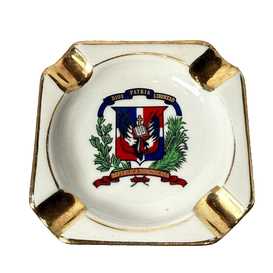 CRESTED COAT OF ARMS Dominican Republic Porcelain Souvenir Dish ASHTRAY