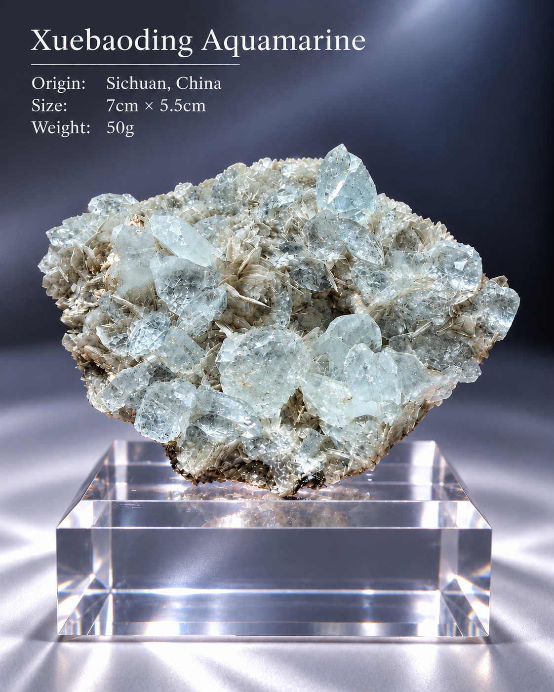 Aquamarine with Mica Cluster Display Specimen Xuebaoding, Sichuan China5cm*7cm