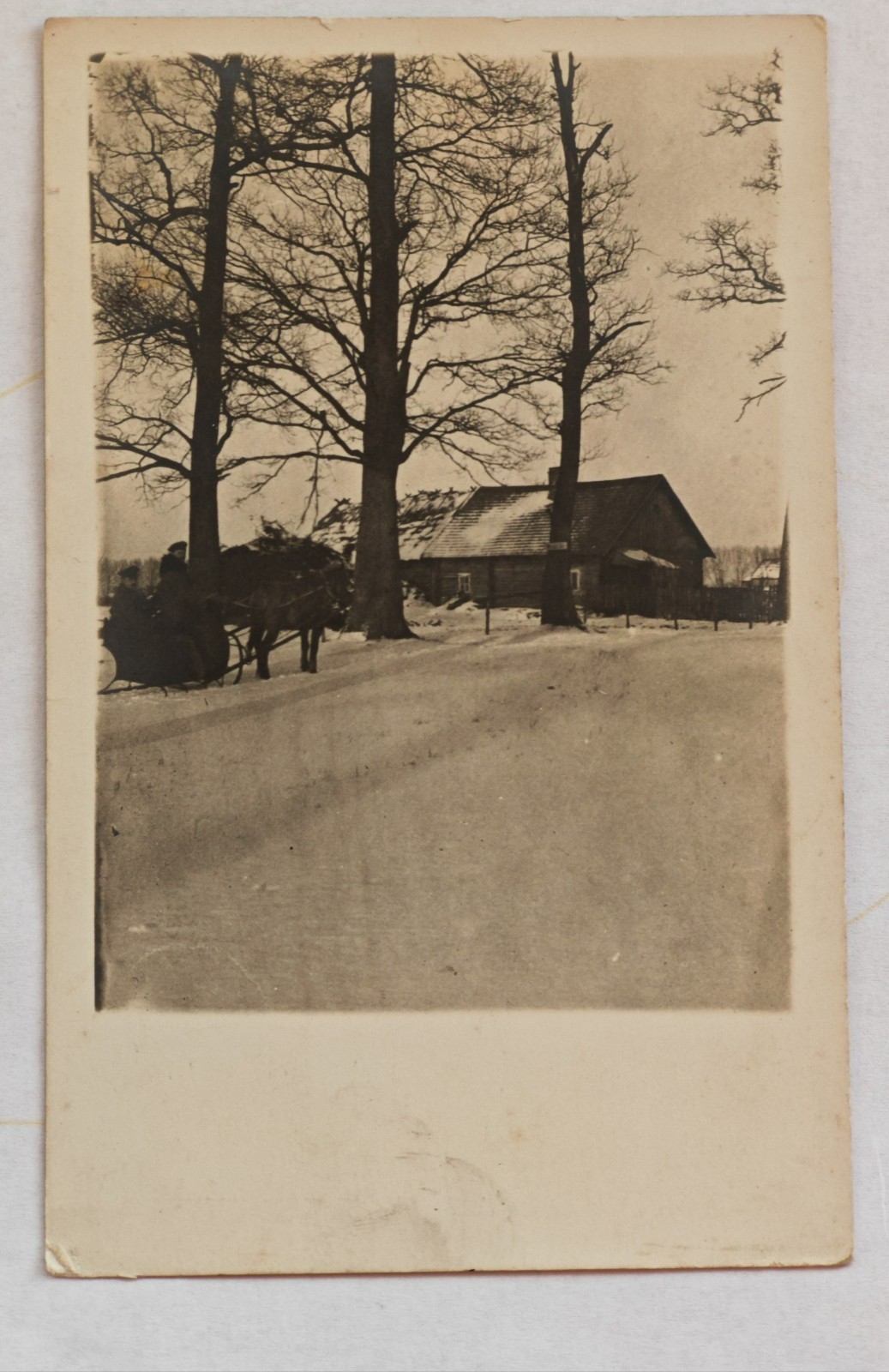 Postcard Horse Sleigh Winter Snow c1930 RPPC Village Farmhouse Horse Drawn Farm