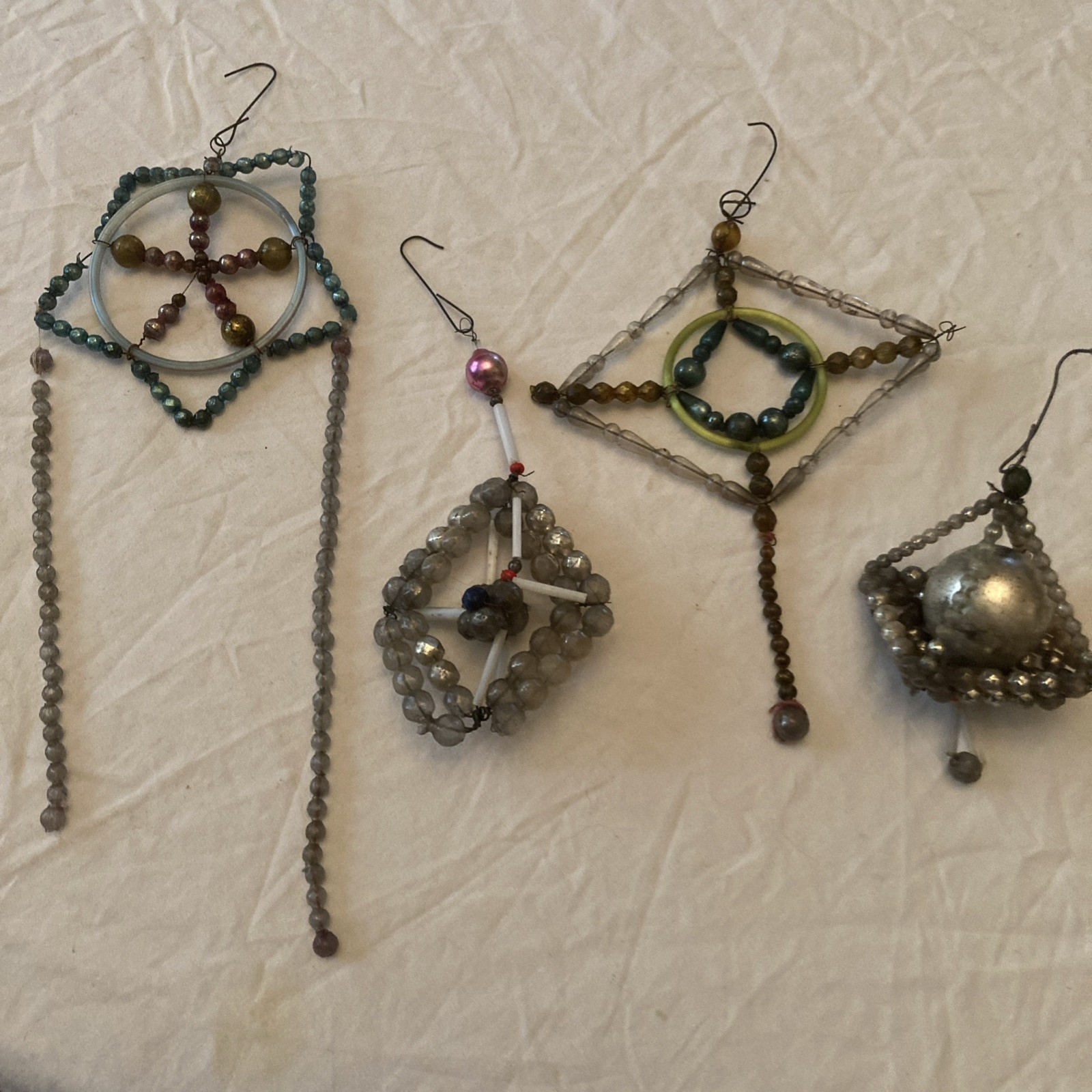 4-Vintage ( Antique ) Czech Or Japan Glass Beaded Christmas Tree Ornaments