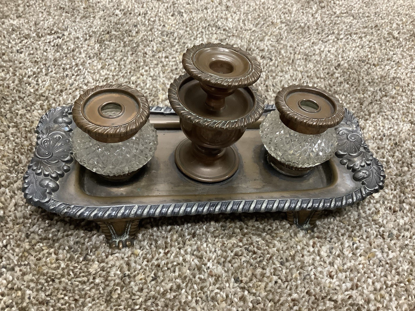 Antique Double Inkwell Set Cut Glass
