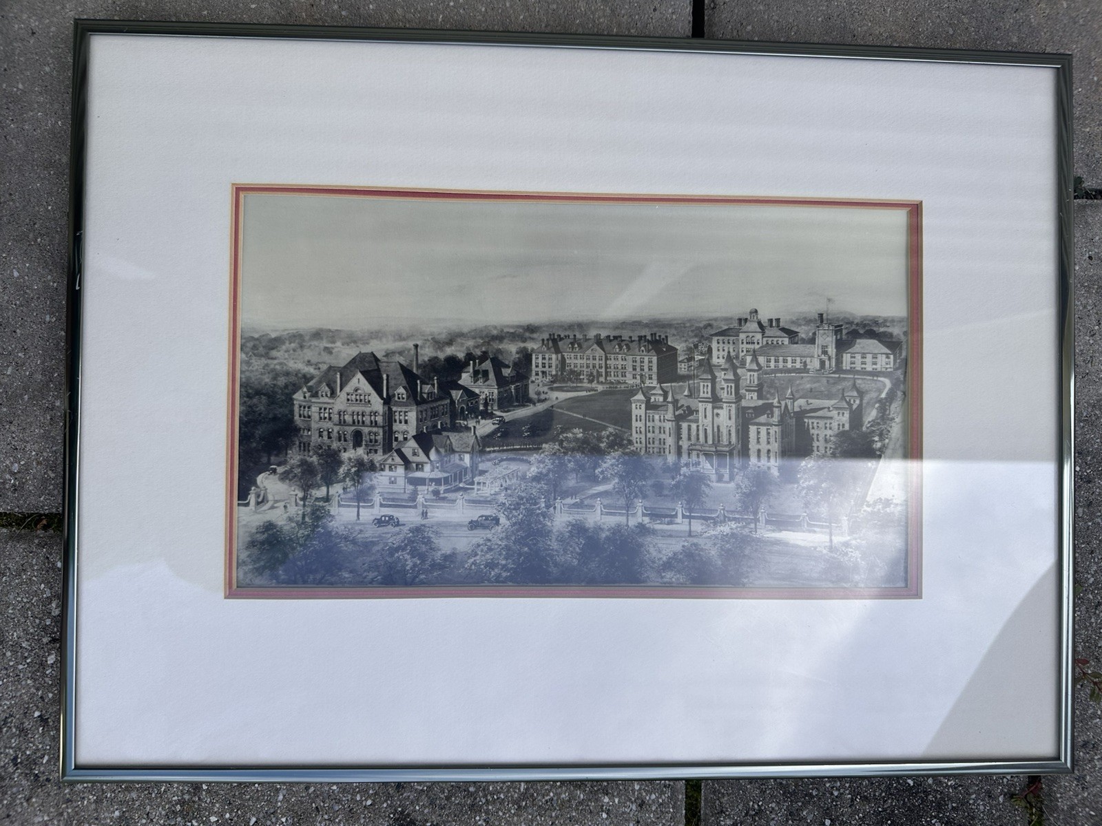 Antique Worcester Academy Massachusetts Campus Panoramic Print Framed