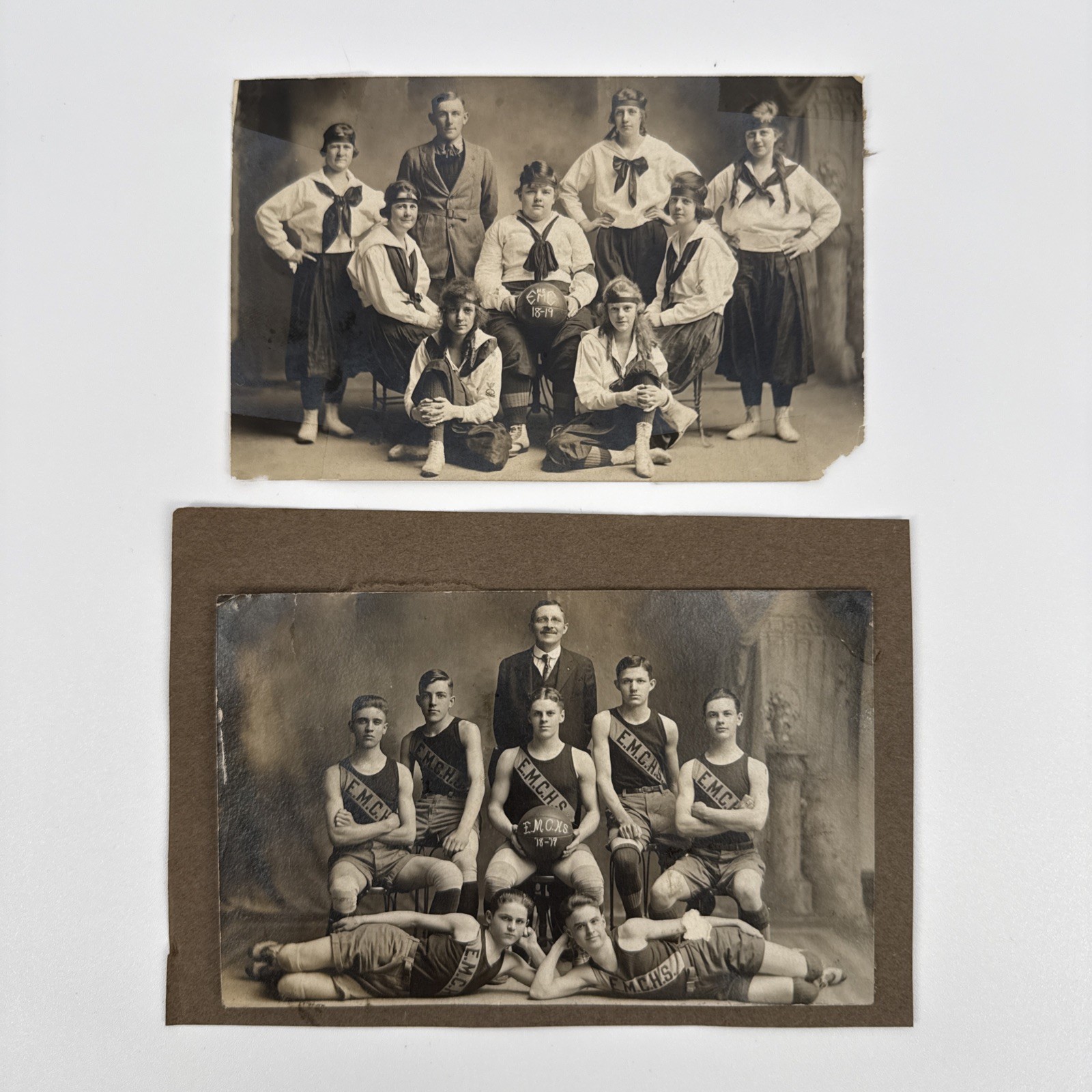 1918-19 East Mauch Chunk High School Basketball RPPC Postcards Boys Girls PA