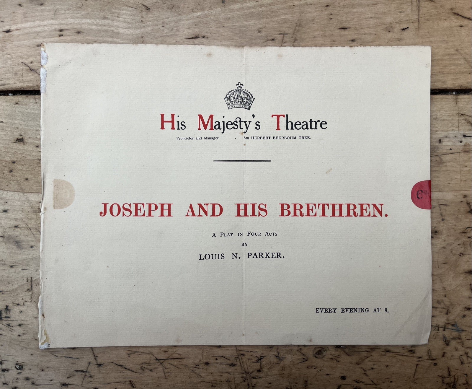 1913 Joseph and His Brethren Theatre Programme Herbert Beerbohm Tree London