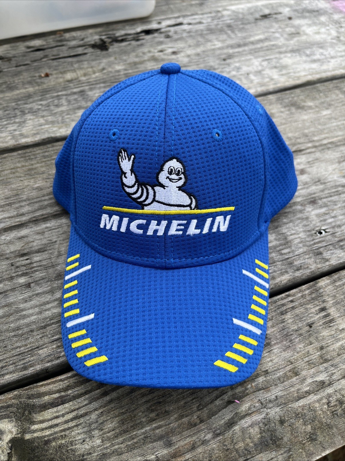 Michelin Racing Ball Cap Blue Yellow White Custom Embroidered Hat Ajustable EUC