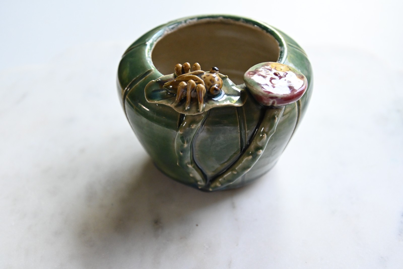 Vintage Majorica style Insect and Leaf Plant Pottery Planter