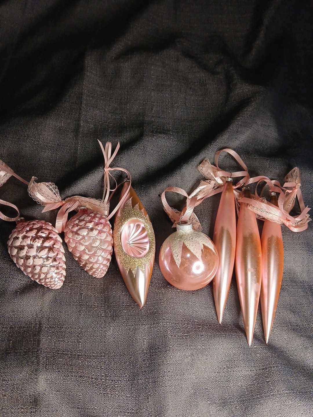 Lot Of 7 Vintage Shiny Brite Pink Mercury Glass Christmas Ornaments