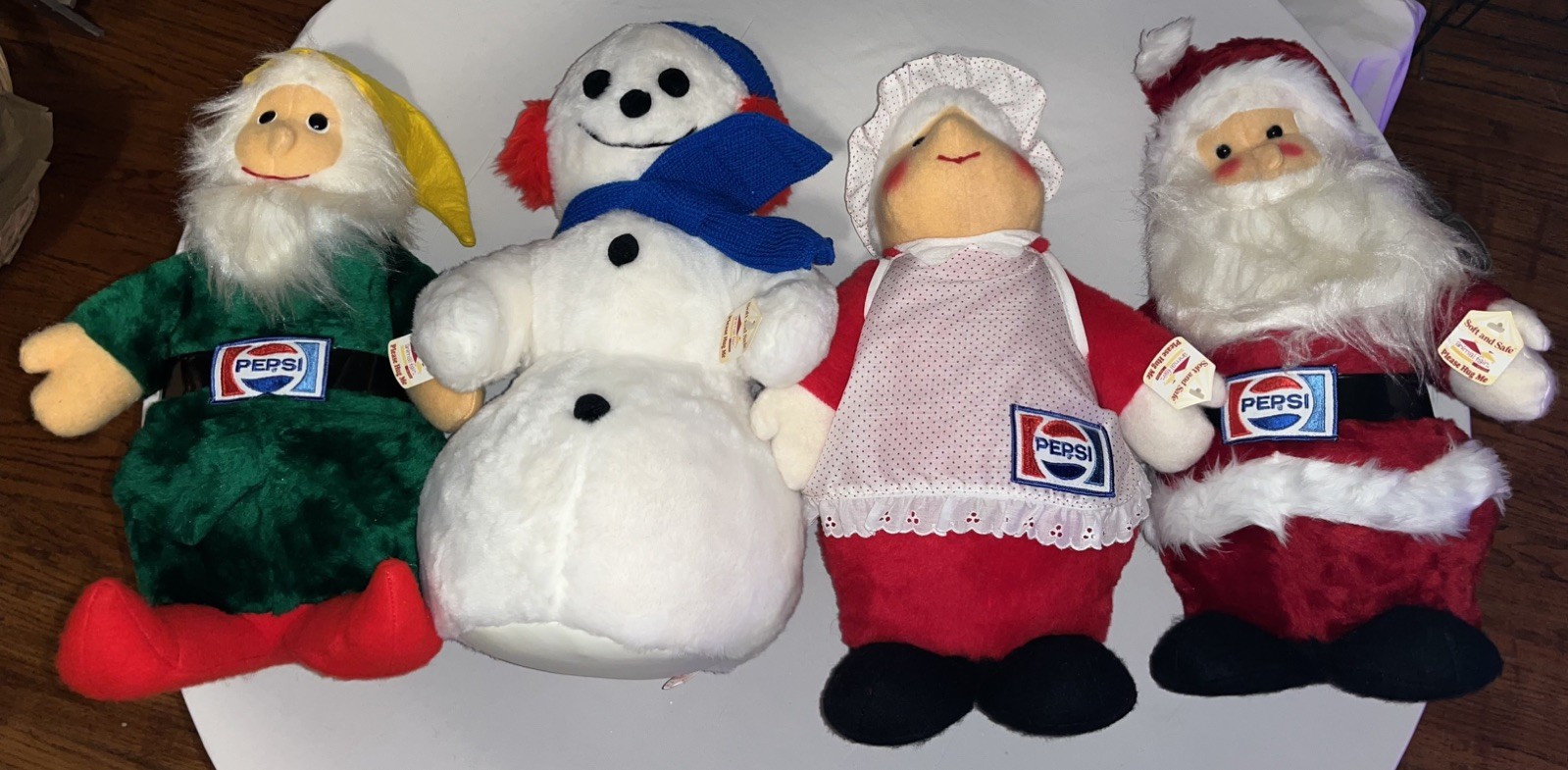 Vintage Pepsi Animal Fair Stuffed Figures Santa Mrs Claus Snowman Elf Christmas 