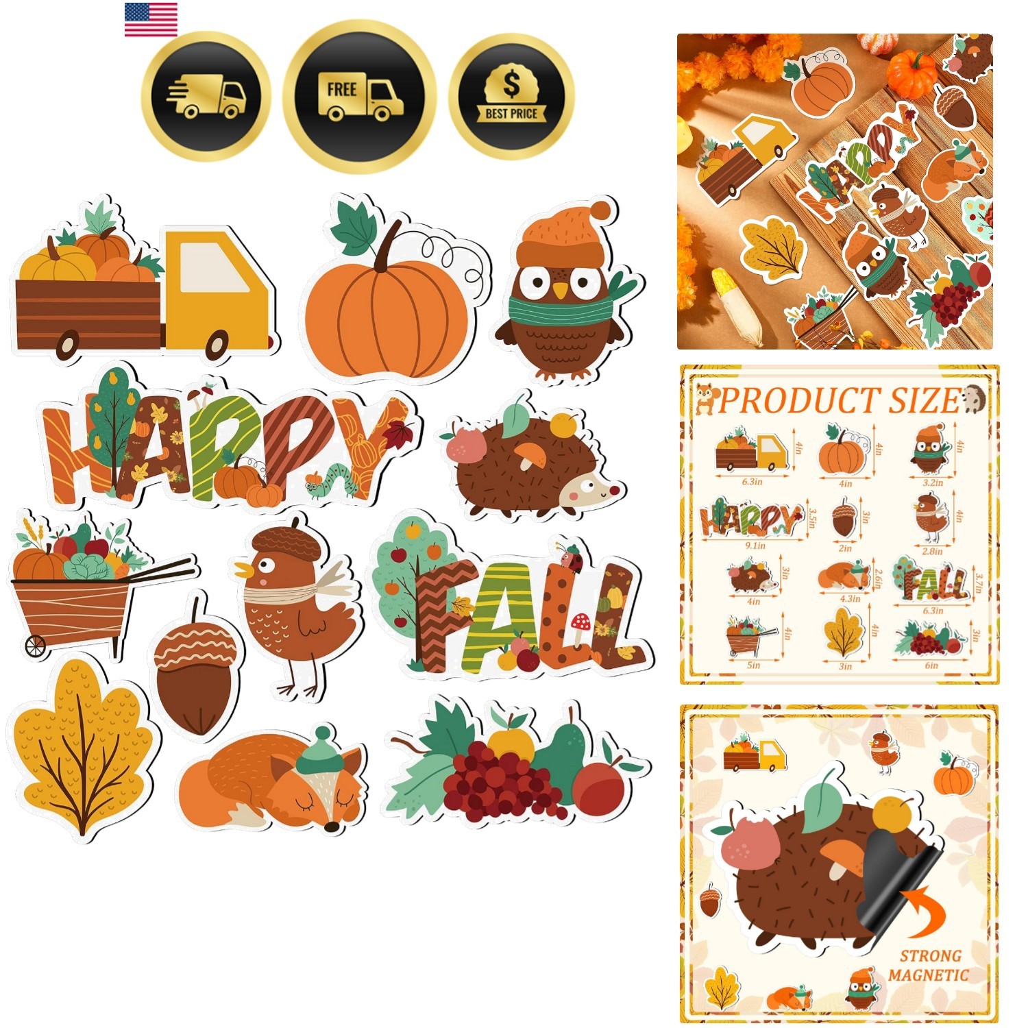12 Pcs Happy Fall Magnets Pumpkin Fridge Magnets 12 Pcs Happy Fall Magnets Pumpkin Fridge Magnets