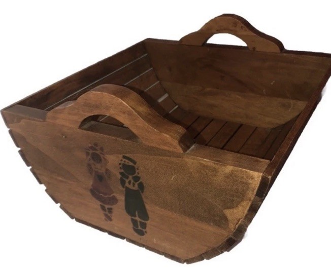Nice Vintage Rustic Slated Wood Wooden Carrier Raggedy Ann And Andy ￼