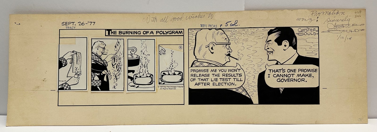 Chester Gould Dick Tracy Daily Original Art 1977 Inscribed & Signed